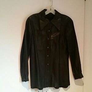Vintage 1970s Black Leather Shirt